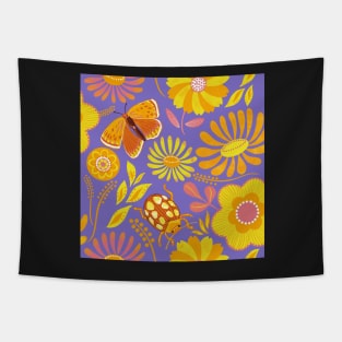 Golden summer florals on purple Tapestry