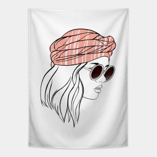 beautiful girl in a pink bandana and glasses Tapestry