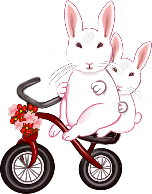 bunny rabbits on a tricycle bicycle- cute bunny rabbits Kids T-Shirt by Artonmytee