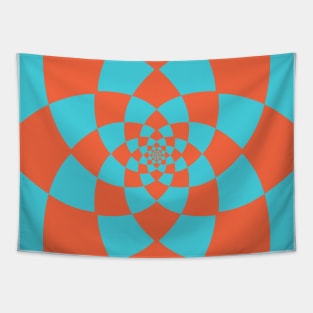 Lotus Flower Patchwork Pattern Coral Blue Tapestry