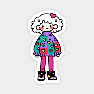 Sweet girl in  sweater with heart shape pattern Magnet