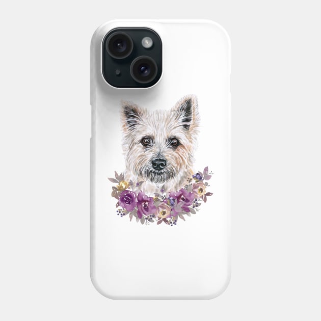 Cute Cairn Terrier With Flowers Illustration Art Phone Case by AdrianaHolmesArt