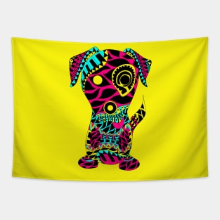 tribal dog with rasta love tattoo ecopop in yellow art Tapestry