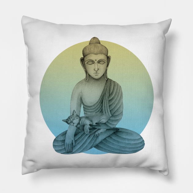 Buddha with cat 4 Pillow by KindSpirits
