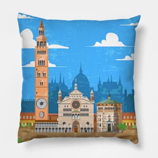 Cremona, Italy. Retro travel minimalist poster Pillow
