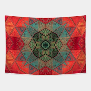 Mosaic Kaleidoscope Flower Teal and Red Tapestry