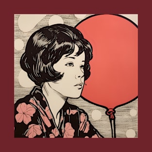 Pensive Asian woman with balloon T-Shirt