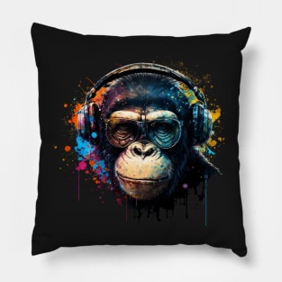 Colorful DJ Chimpanzee Pillow