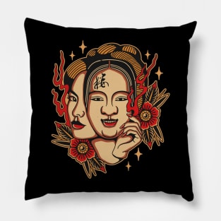 Japanese women and masks Pillow