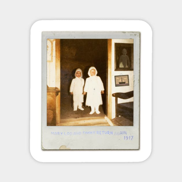 Ghost Twins Caught on Film | Secret Vintage Polaroid Ghost captured | Rare Scary Classic Retro Portrait  | Mary Loo & Timmy 1917 Magnet by Tiger Picasso