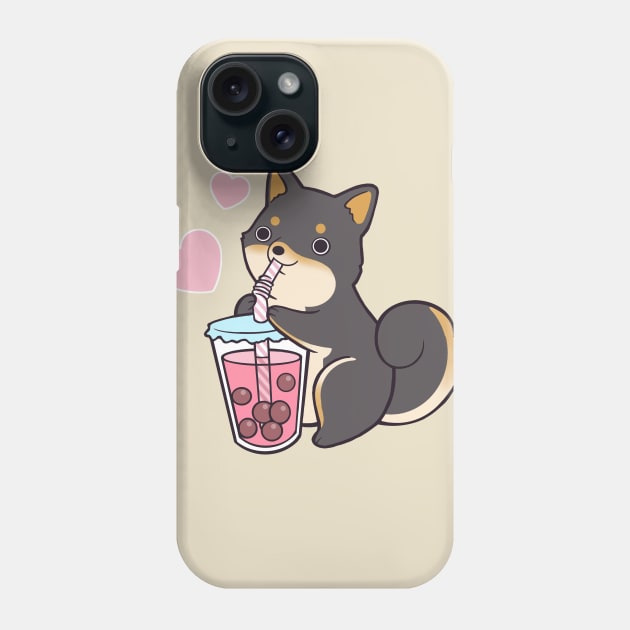 Black Shiba Bubble Tea Phone Case by SarahJoncas