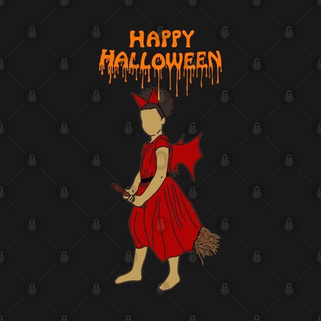 Happy Halloween witch on broom - orange by DigillusionStudio