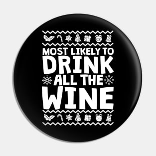 Most Likely To Drink All The Wine Ugly Christmas Pin