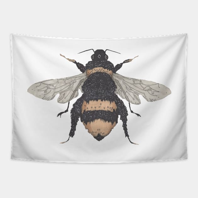 Bee, the gardener's friend. Buzzing! On sky blue. Tapestry by krisevansart