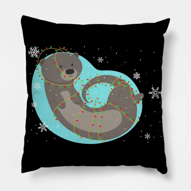 Otter Christmas Pillow by claudiecb