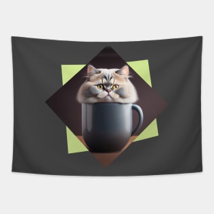 Grey Persian Cat on a Big Cup Tapestry