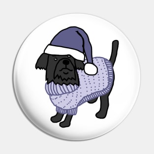 Cute Dog in Christmas Winter Sweater and Blue Hat Pin