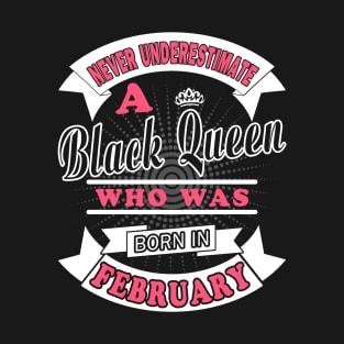 Never Underestimate A Black Queen Who Was Born In February T-Shirt & Hoodies T-Shirt