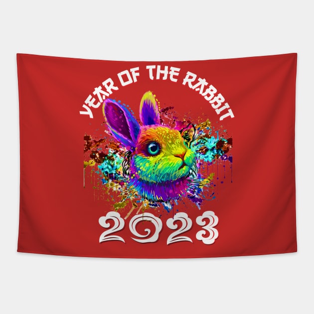 Happy Chinese New Year 2023 Year Of The Rabbit Pop Art Tapestry by Jhon Towel