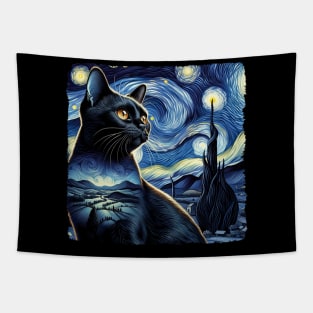 Bombay Starry Night Inspired - Artistic Cat Tapestry