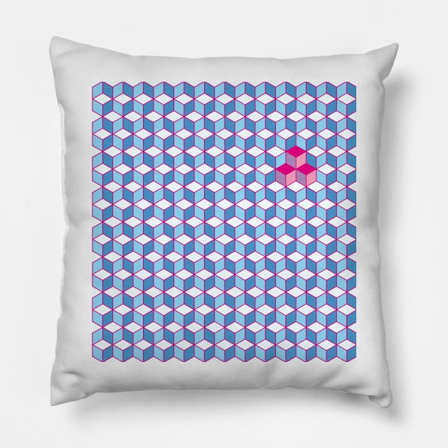 Blue & Pink Tiling Cubes Pillow by funmaths