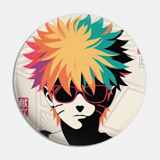 Multicolored Manga Boy - Anime Pop T-Shirt Design Pin