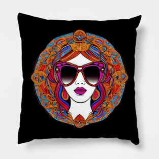 Cool vintage woman with sunglasses | Pillow