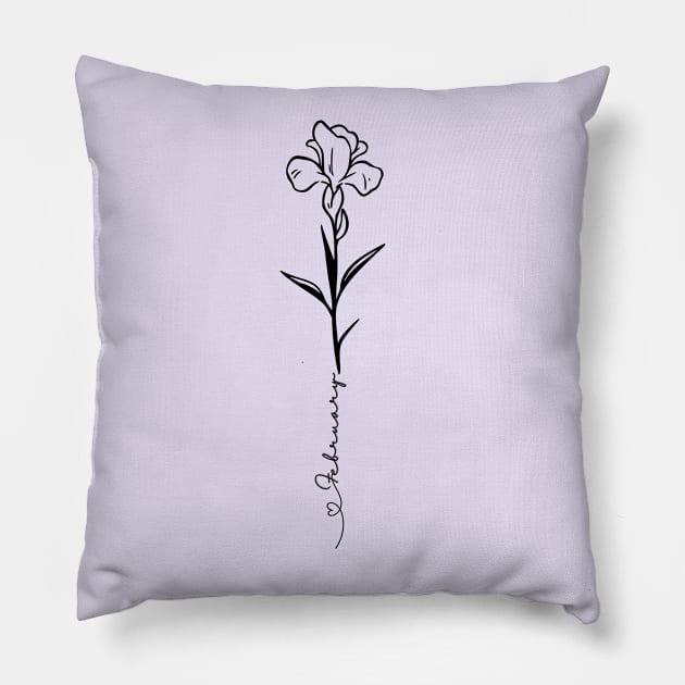 Minimalist Boho Line Art Drawing Iris February Birth Flower Pillow by Tina