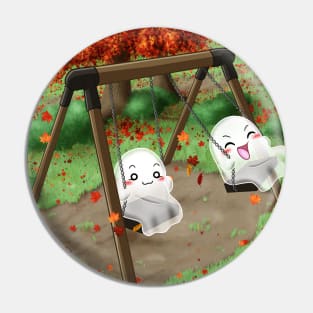 Kawaii Ghosts - Two ghosts swinging at the park Pin