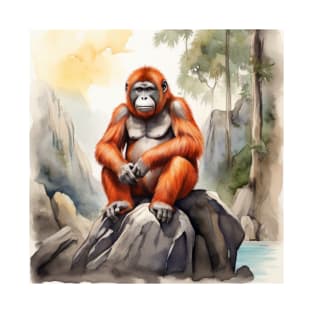 Orangutan Watercolor Digital Painting Art T-Shirt