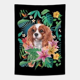 Tropical Blenheim Cavalier King Charles Spaniel Puppy Tapestry