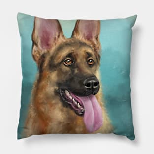 An impressive German Shepherd Painting with his Tongue Out Pillow