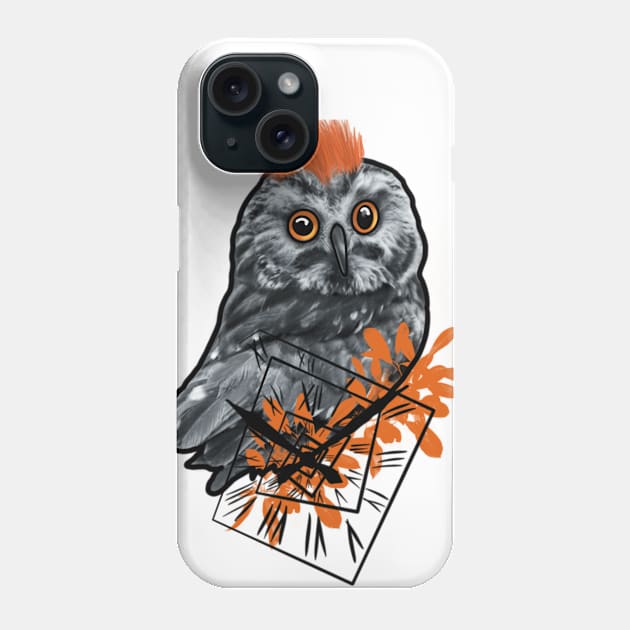 Owl Clock Orange & Grey Color Art Phone Case by Print Art Station