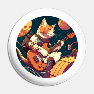 Alone Cool Cat Play Guitar Bass - Cat Lover Pin
