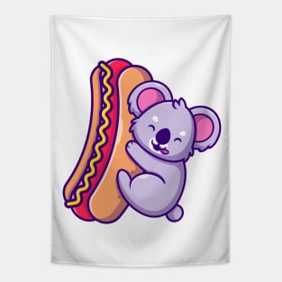 Cute Koala Holding Big Hotdog Tapestry