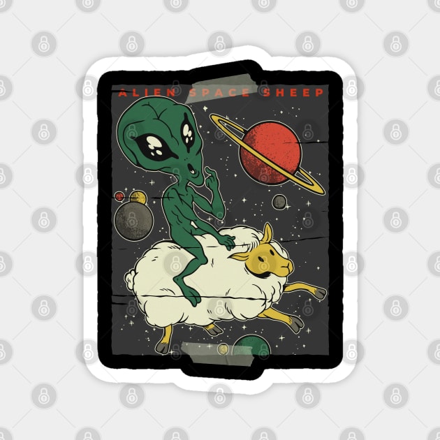 Alien space sheep, funny humor cute graphic, UFO outer space lover cartoon for men and women, Magnet by Luxera Wear