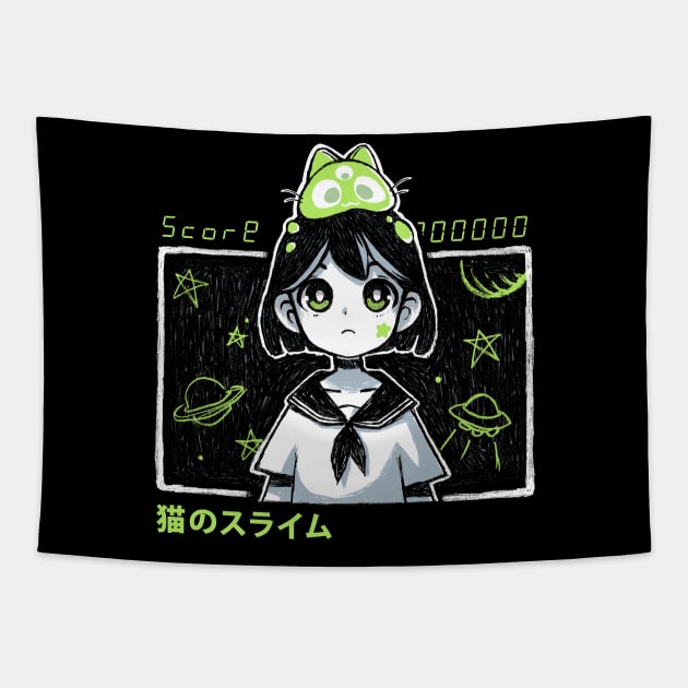 Kawaii space girl - Anime style - Alien cat Tapestry by BlancaVidal