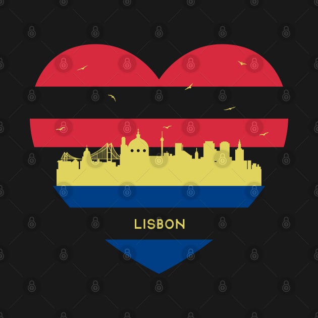 Portugal Skyline cityscape Heart Shape Birds Flying Lisbon by Msafi