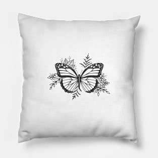 Dotwork Floral Monarch Butterfly Pillow