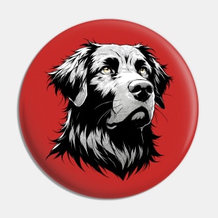 Stunning and Cool Flat-Coated Retriever Monochrome and Gold Portrait for Father's Day Pin