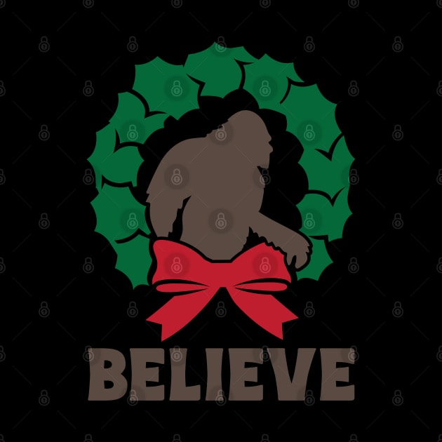 Believe Bigfoot Christmas Wreath Funny Sasquatch Lover Xmas Gift by BadDesignCo