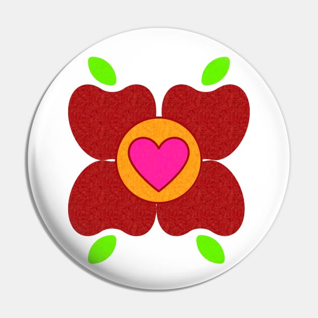 Pink Heart Flower Fruit Art Pin by TeachUrb