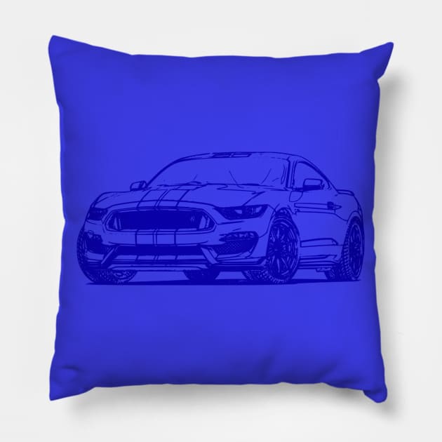 Shelby Mustang GT350 Blue Sketch Pillow by CharlieCreator