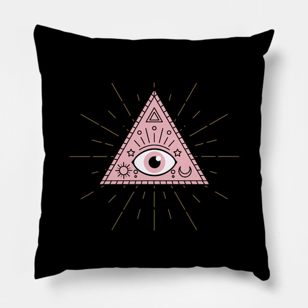 All Seeing eye Pink Black and Gold Pillow by Just In Tee Shirts