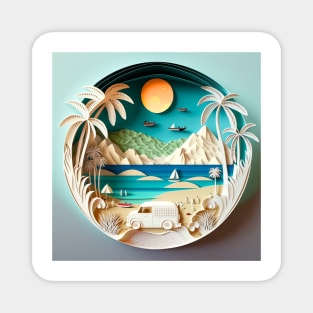 3D Effect Papercut Art - Beach Scene Magnet