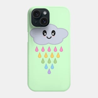 Kawaii Cute Raining Rainbow Rain Cloud in Green Phone Case