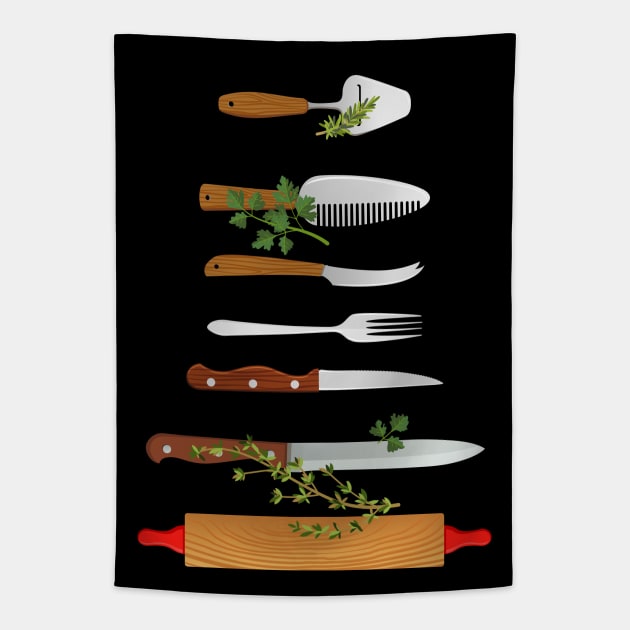 Cooking Ustensils Tapestry by SWON Design