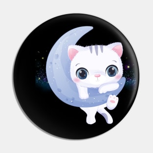 Cute Cat on the Moon Pin