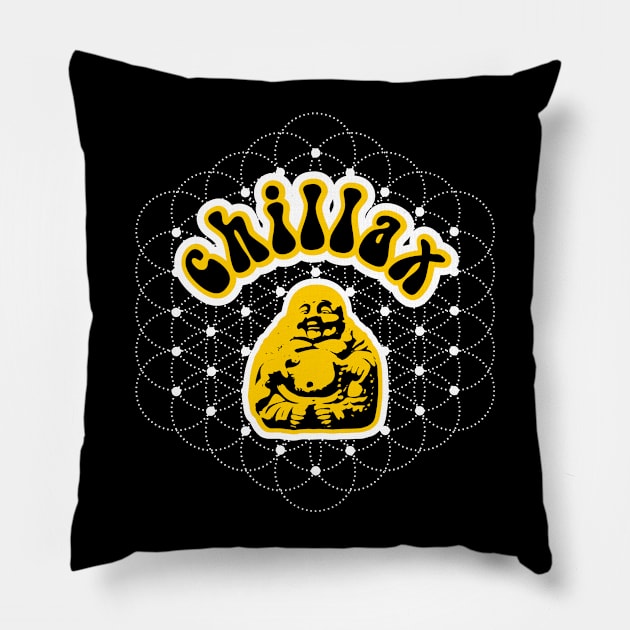 Budai "Chillax" Laughing Buddha T shirt Pillow by focodesigns