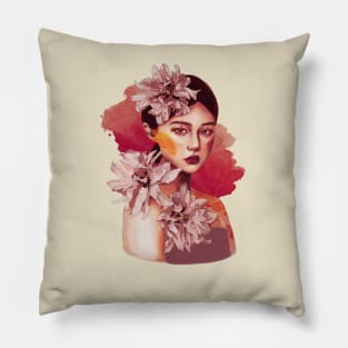 Beautiful portrait design asiatic woman watercolor artistic Pillow